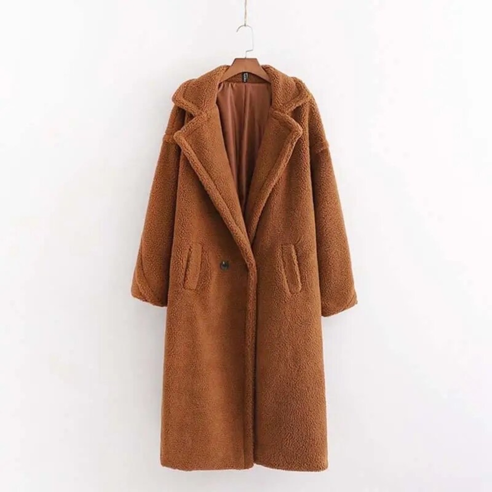 755. CLEARANCE LAST 2!! Brown Sherpa Plush Teddy Faux Fur Coat - Picture 2 of 5